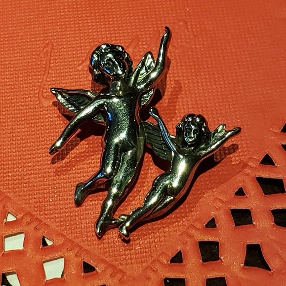 Sterling Angels Cherub pair Pin Brooch - Picture 10 of 10
